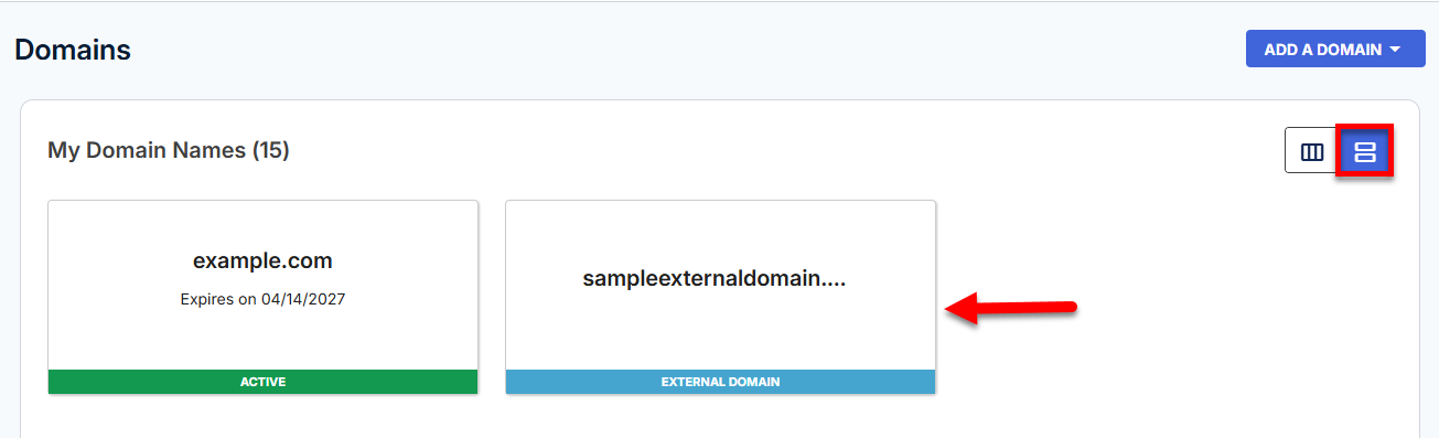 Domain Transfer - Card View - External domain
