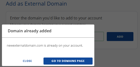 Connect an External Domain - Domain already added