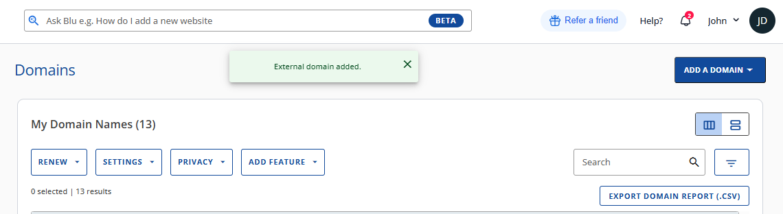 Connect an External Domain - Banner