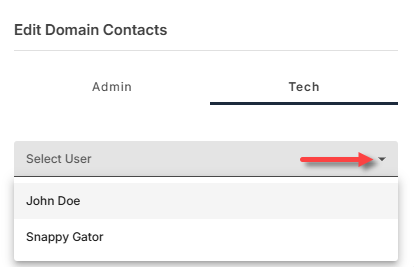 Edit Domain Contacts - Select Existing User