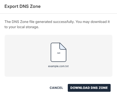 Export DNS Zone pop-up