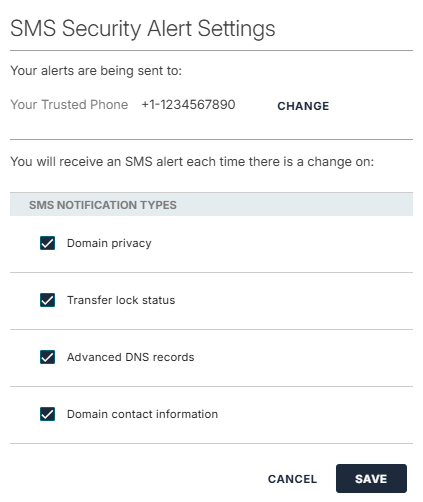 SMS Security Alert Settings