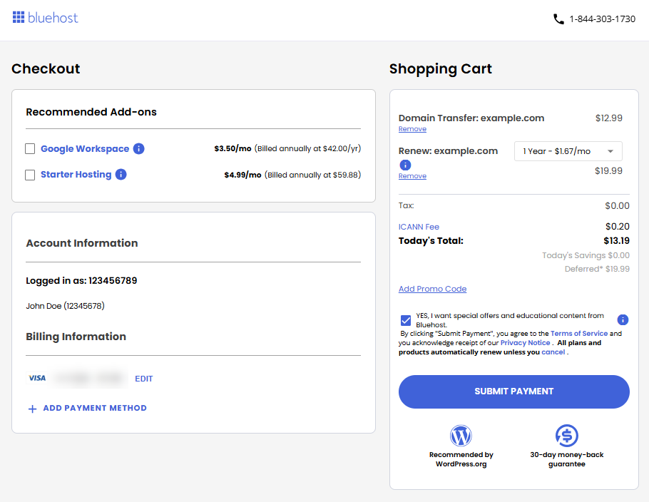 Domain Transfer - Checkout page