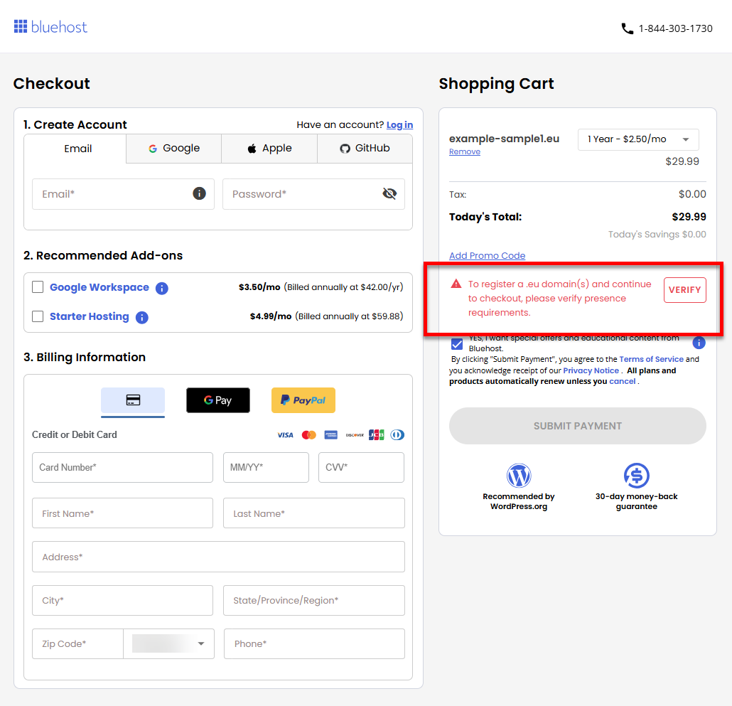 Register a ccTLD domain - Verify Presence Requirements