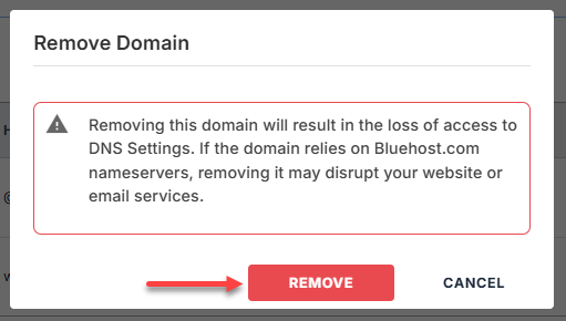 Domains tab - Remove Domain - Confirm
