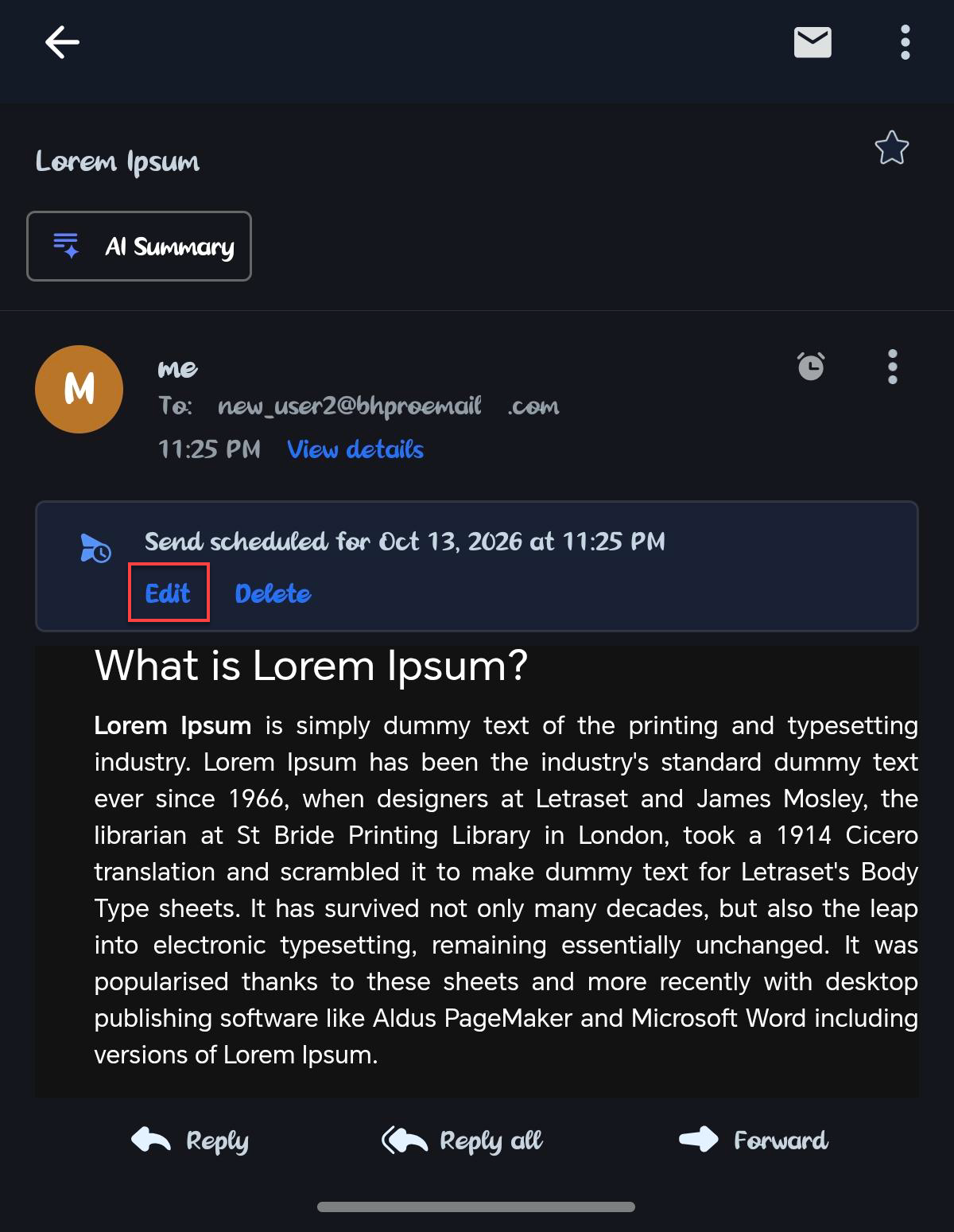 Professional Email Android - Send Later - Edit