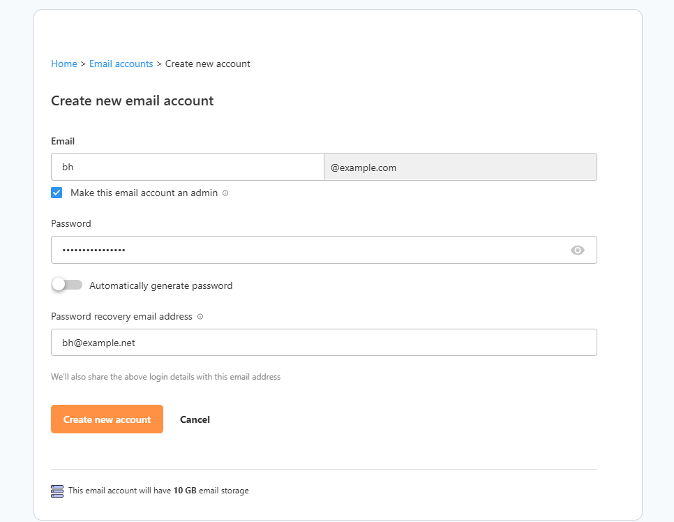 Professional Email - Create new mailbox