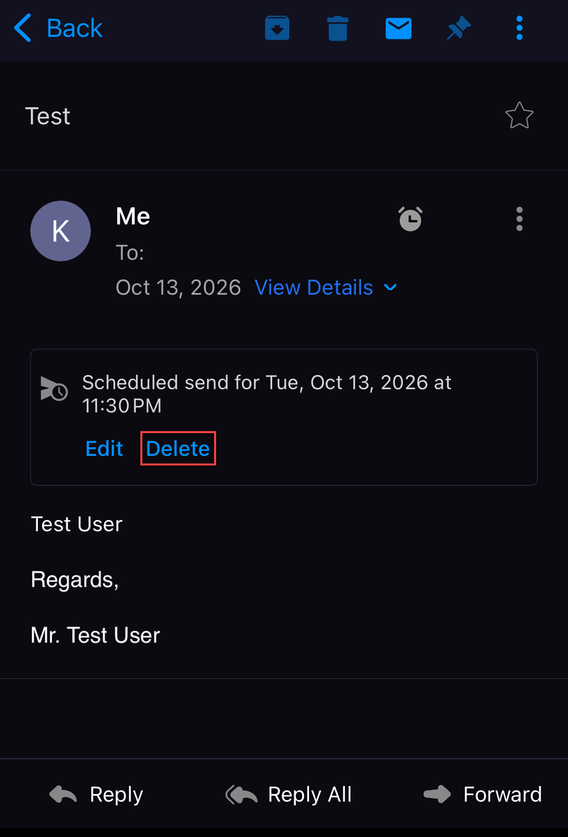 Professional Email iOS - Send Later - Delete