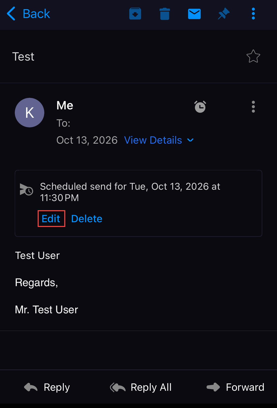 Professional Email iOS - Send Later - Edit