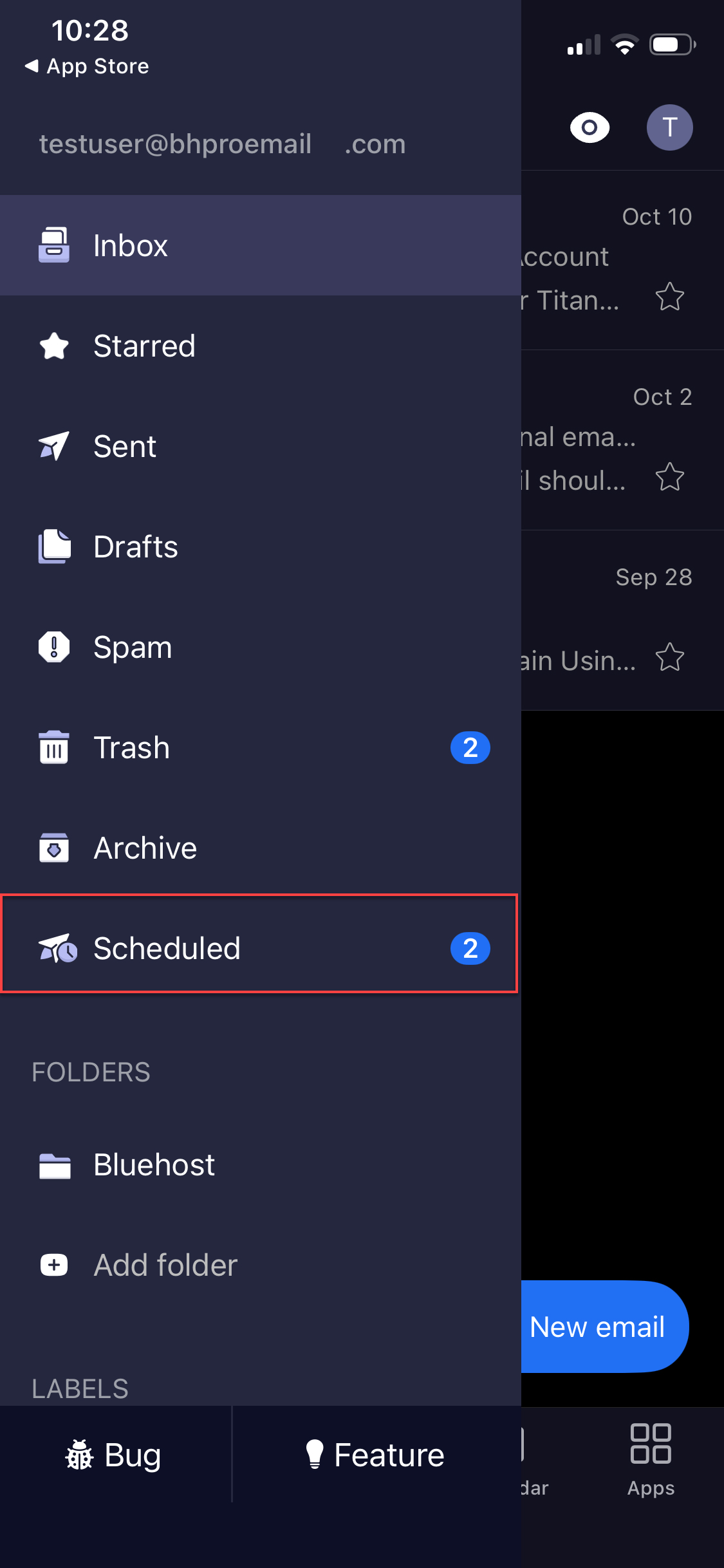 Professional Email iOS - Send Later - Scheduled Folder