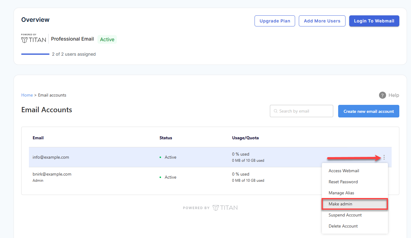 Professional Email - Email Accounts - Make Admin