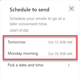 Professional Email - Send Later - Available Scheduling Option
