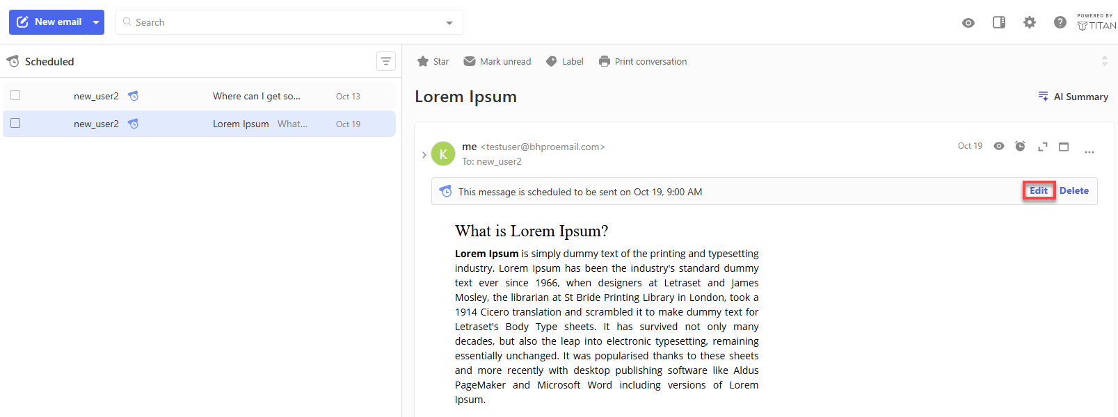 Professional Email - Send Later - Edit