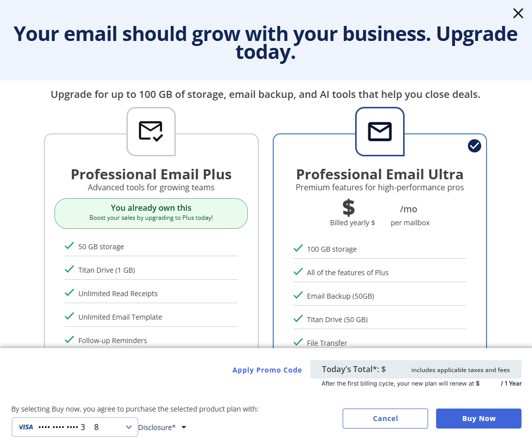 Professional Email - Upgrade Plan Options