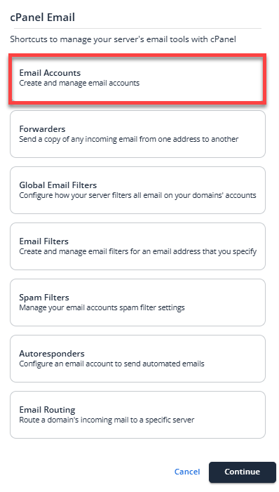 cPanel Email - Email Accounts