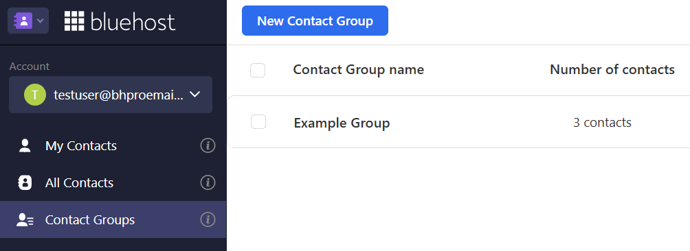 Contact Groups list showing a new group and its number of contacts