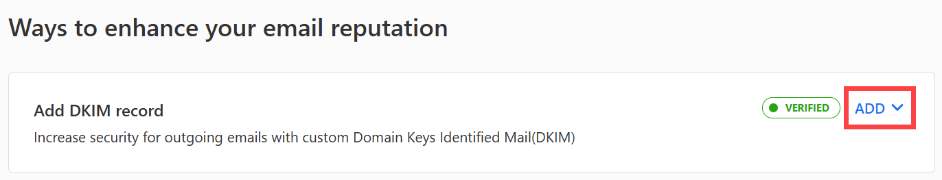 Add option next to Add DKIM record