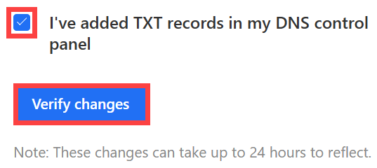 Verify changes button for the DKIM record