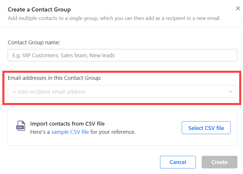 Email addresses added to a contact group