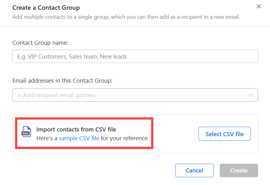 Sample CSV file with email, first name, and last name columns