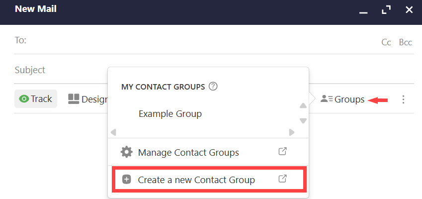 Groups menu with the Create a new Contact Group option