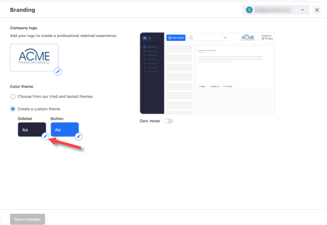 Professional Email - Branding - Color theme - Custom theme (Sidebar)