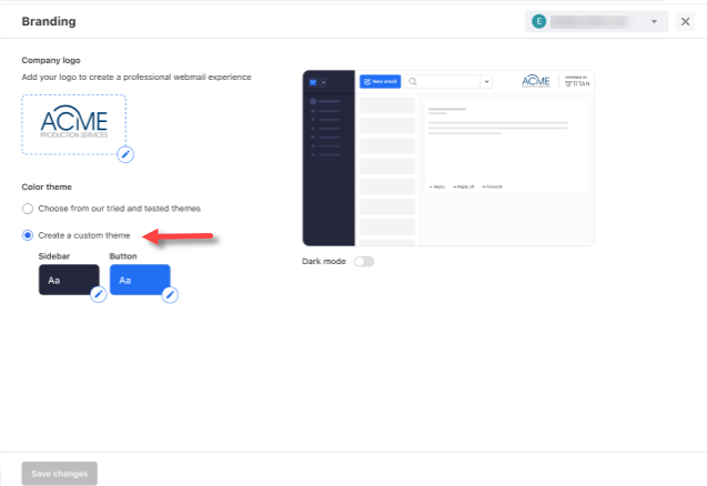 Professional Email - Branding - Color theme - Custom theme