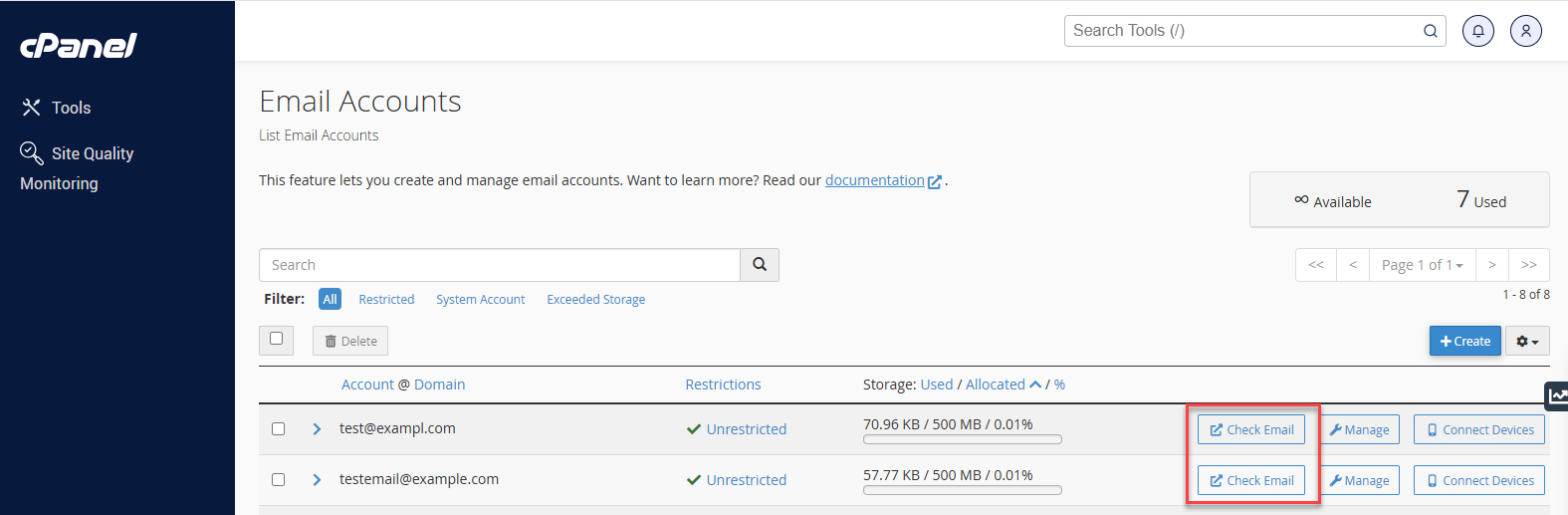 Email Accounts - Check Email