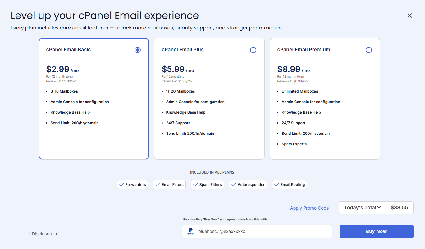 cPanel Email Plans