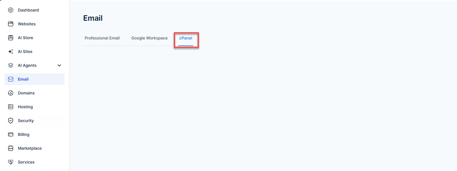 cPanel Email Tab