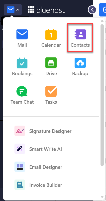 Professional Email Tab - Email Accounts - Contacts