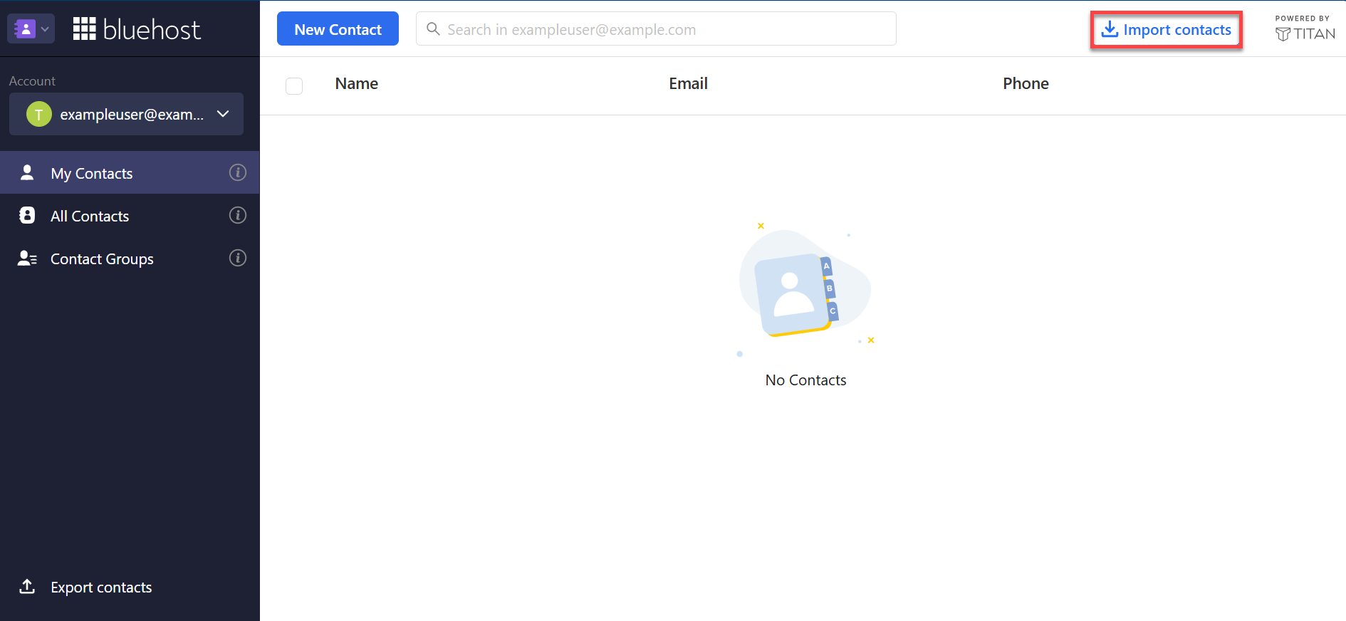 Professional Email Tab - Email Accounts - Import Contacts