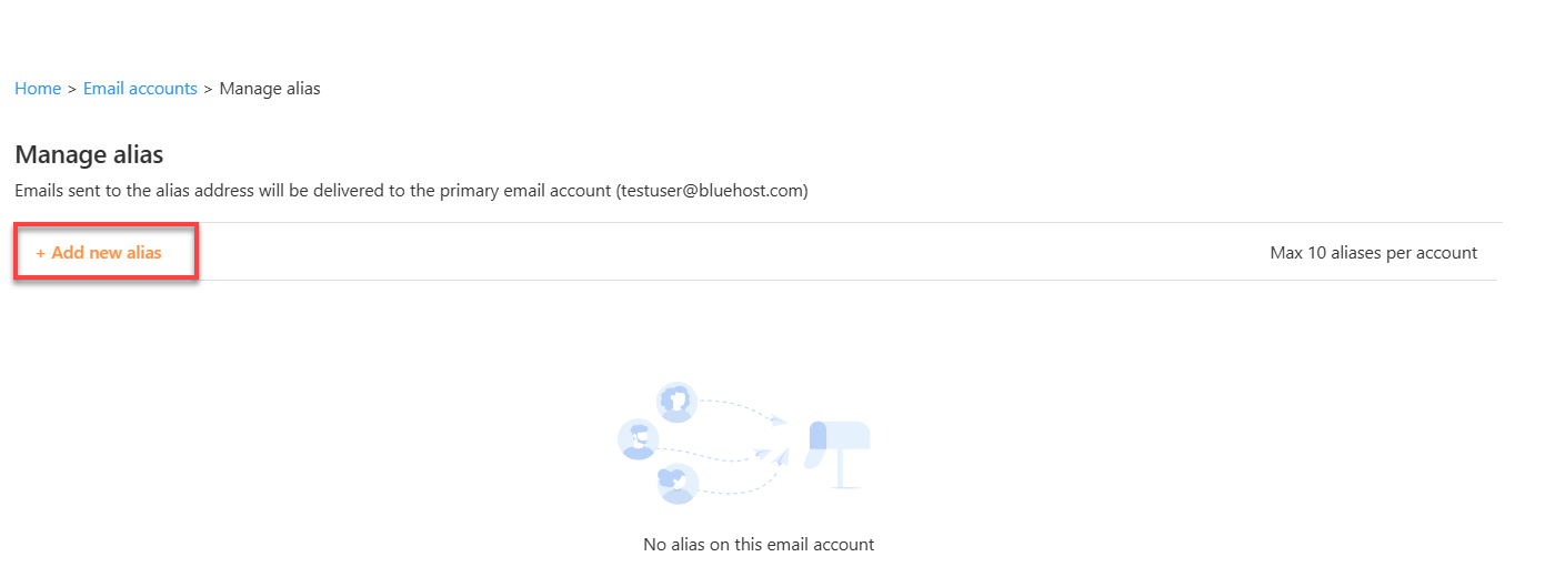 Professional Email Tab - Email Accounts - Manage Alias - Add