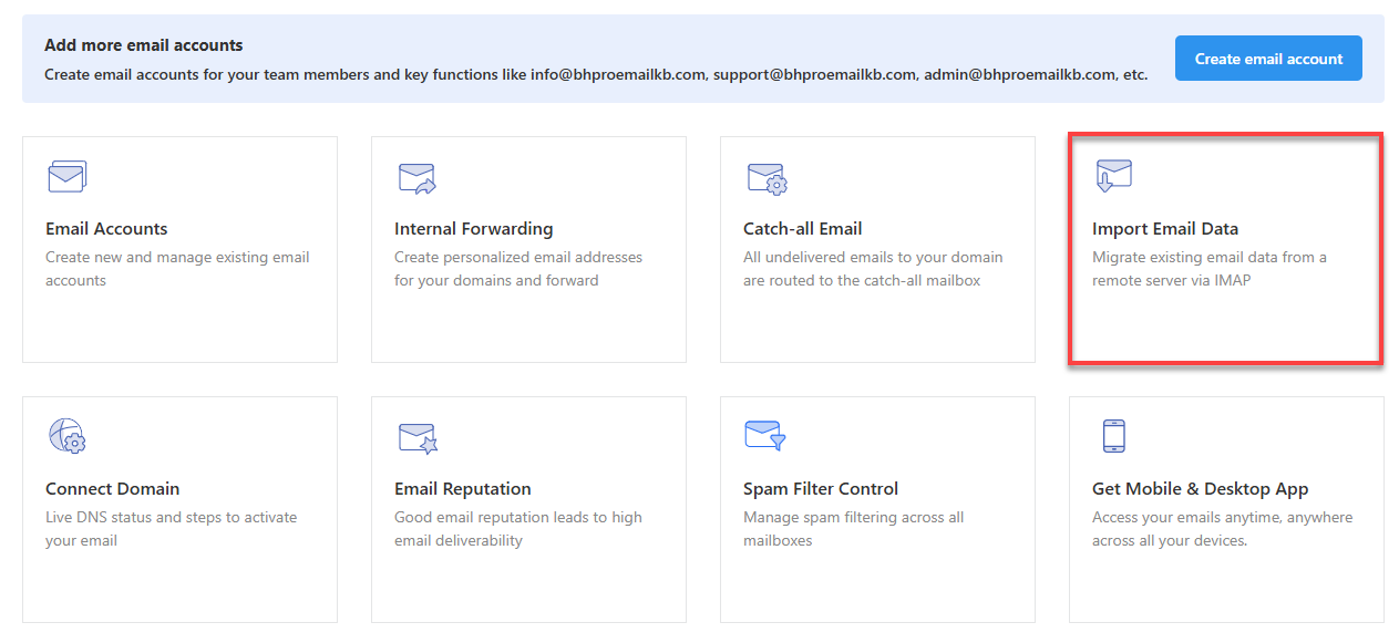 Professional Email Tab - Import Email Data