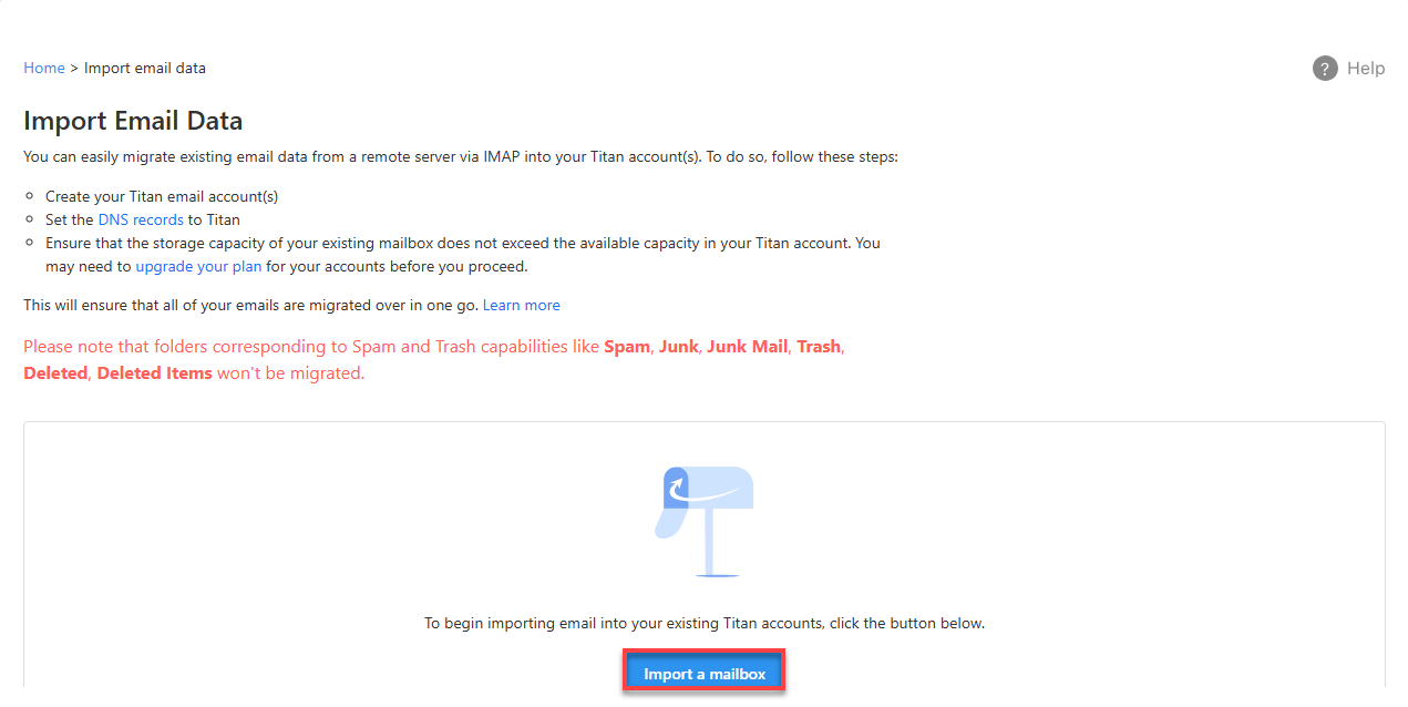 Professional Email Tab - Import Email Data - Import Mailbox