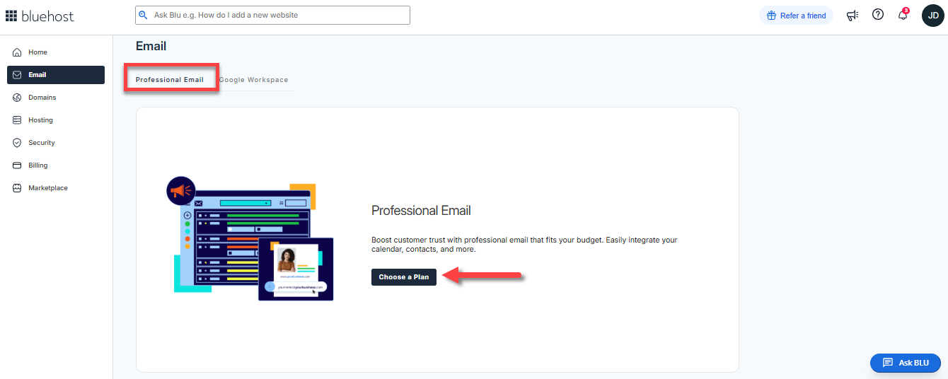 Professional Email - Choose Plan