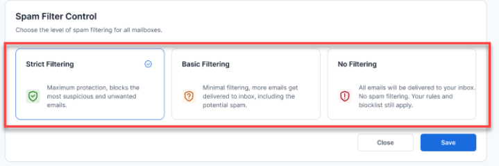 Spam Filter Control