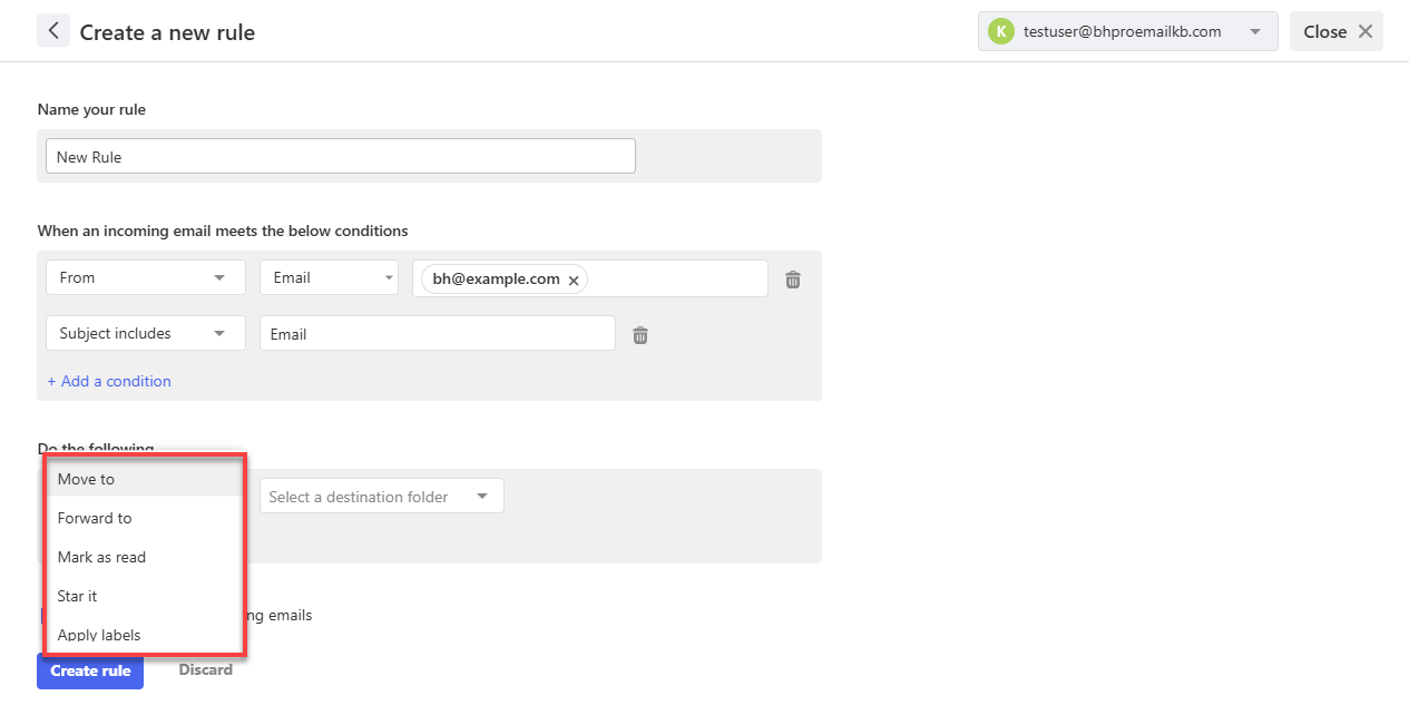 Professional Email Create a New Rules - Actions