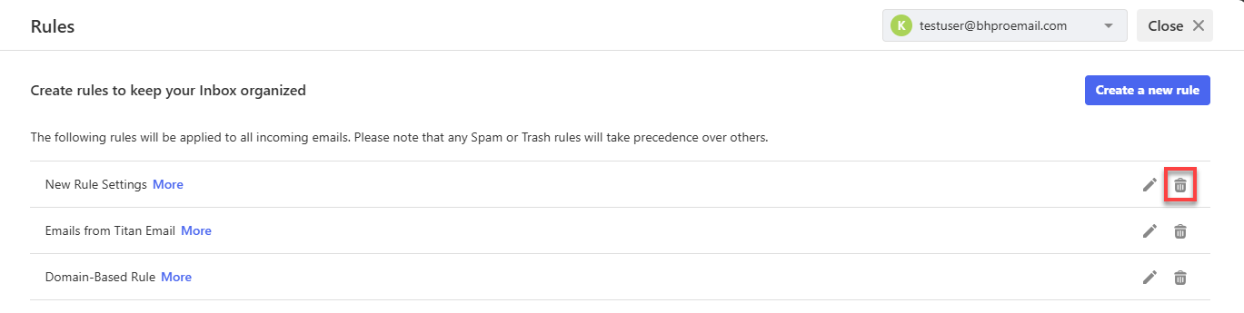 Professional Email - Delete Rules