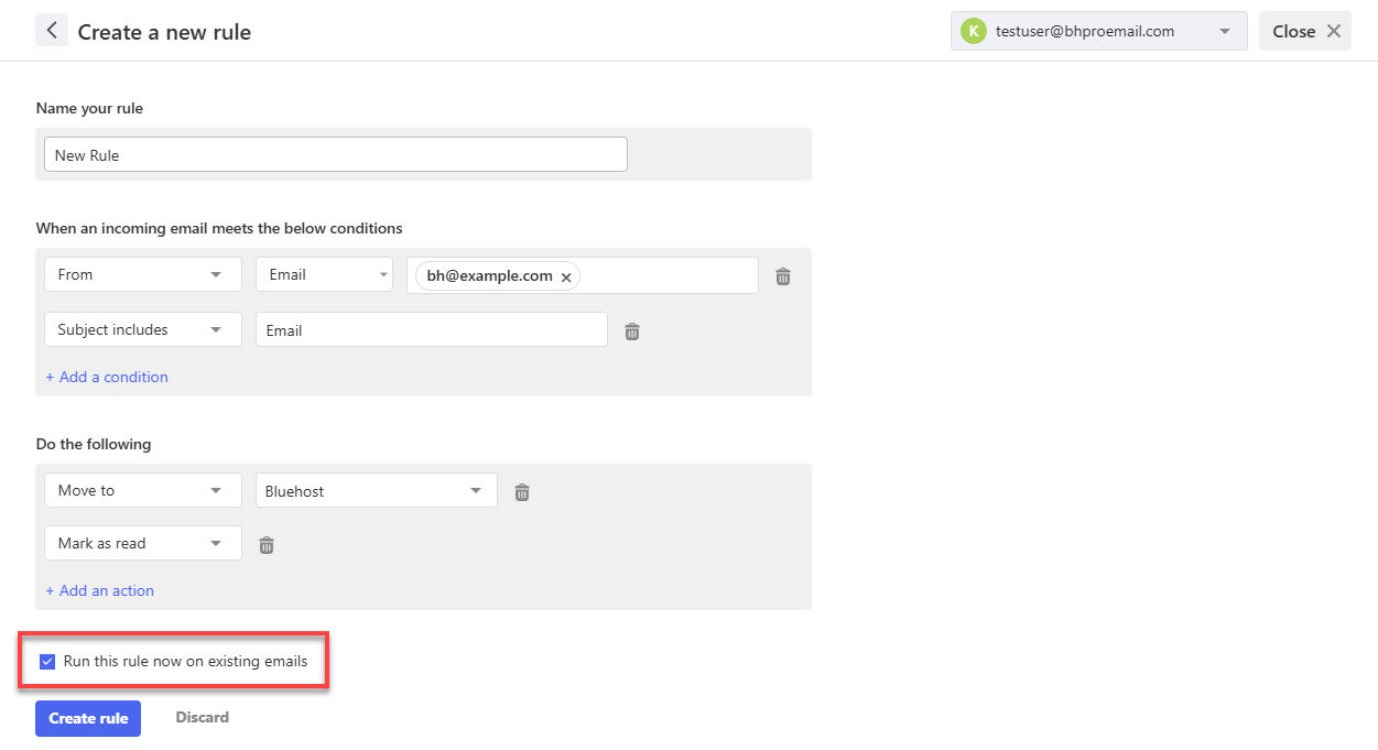 Professional Email Create a New Rules - Run