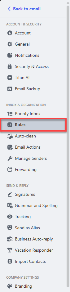Professional Email - Settings - Preference - Rules