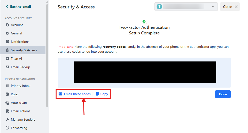 BH AM - Professional Email - Recovery Codes Email or Copy