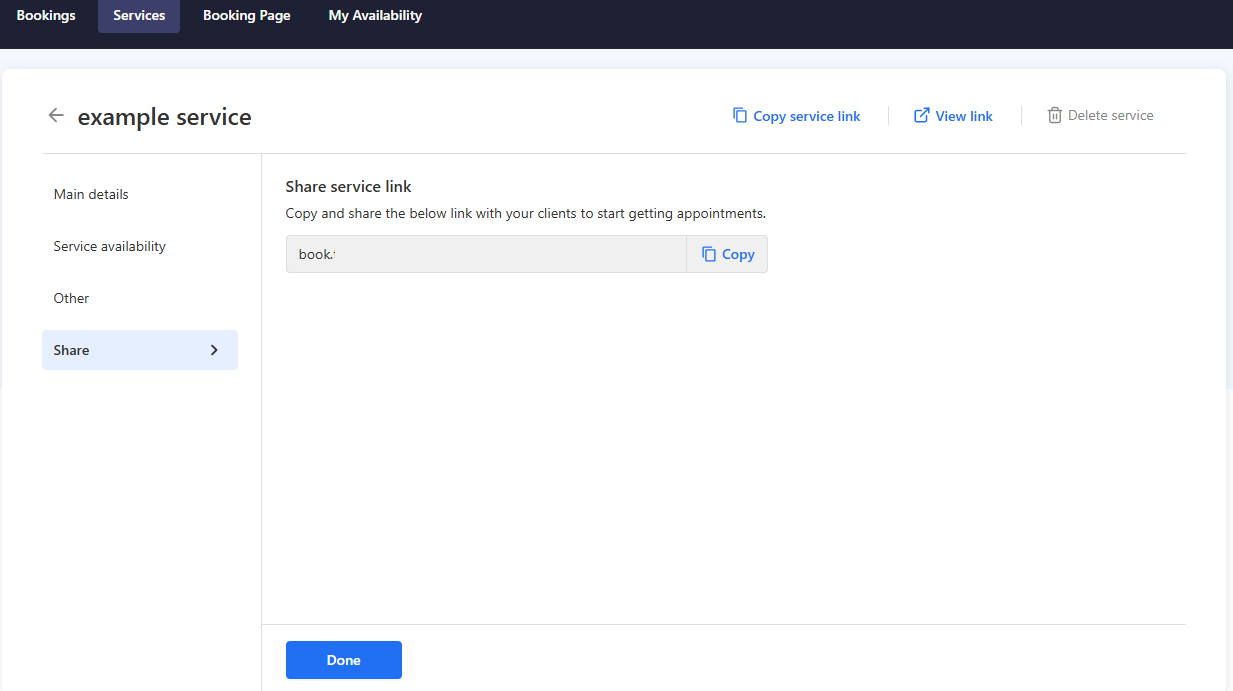 Share service link section