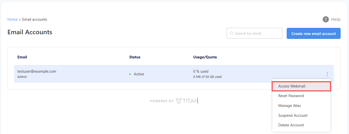 Professional Email Tab - Email Accounts - Access Webmail