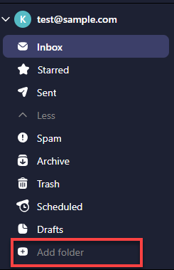 Professional Email webmail - Add folder