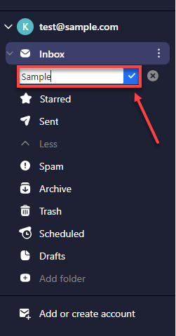 Professional Email webmail - Create a subfolder