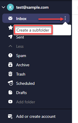 Professional Email webmail - Create a subfolder