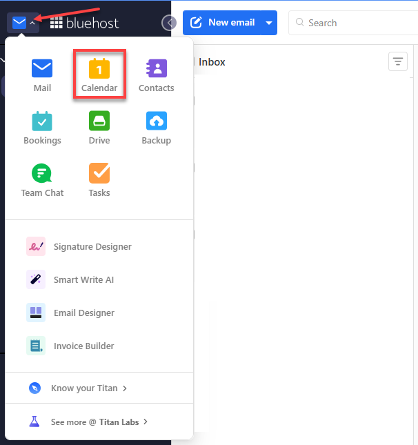 Professional Email webmail - Open Calendar