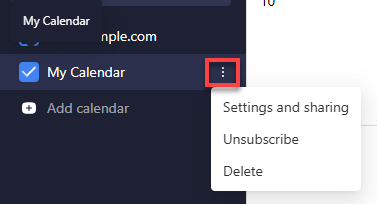 Professional Email webmail - Calendar options icon