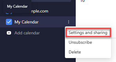 Professional Email webmail - Calendar settings and sharing